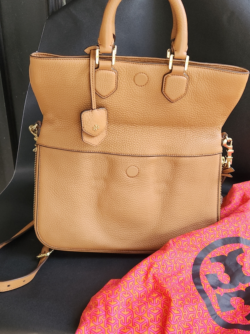 Tory Burch Womens Tan Leather Satchel with Crossbody Strap - Picture 7 of 7